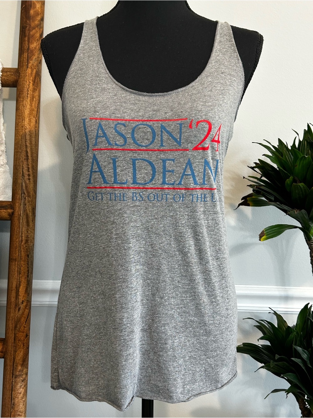 Jason Aldean Heather Gray Bandeau Tank with Red & Blue Graphic - Size Small